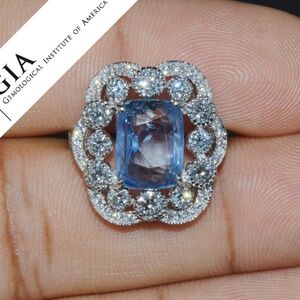 GIA NATURAL 9.66CTS VS F DIAMOND NO HEAT BLUE SAPPHIRE 18K GOLD COCKTAIL RING